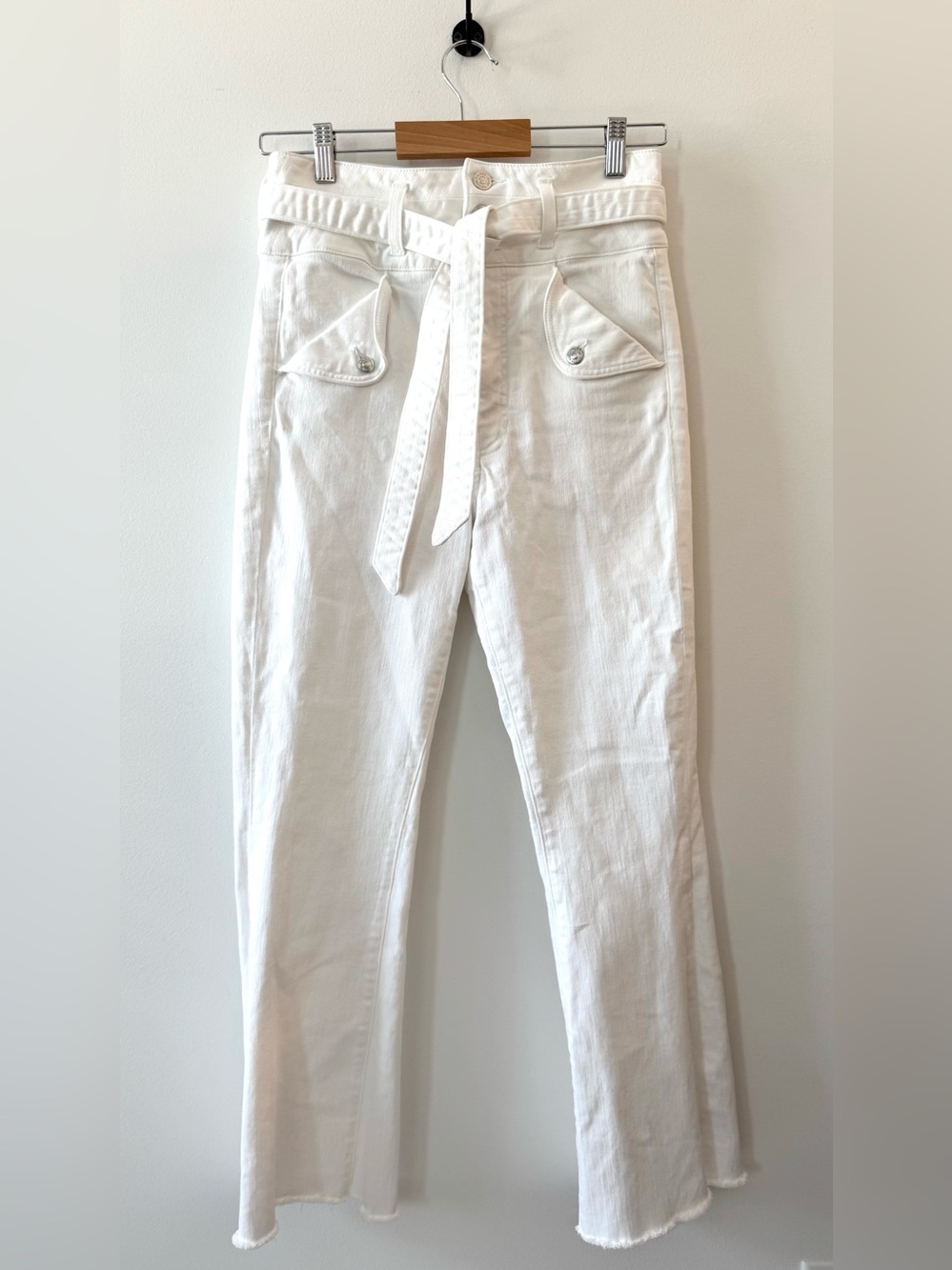 Veronica Beard Giselle Flare Extra High Rise White Belted Jeans 29